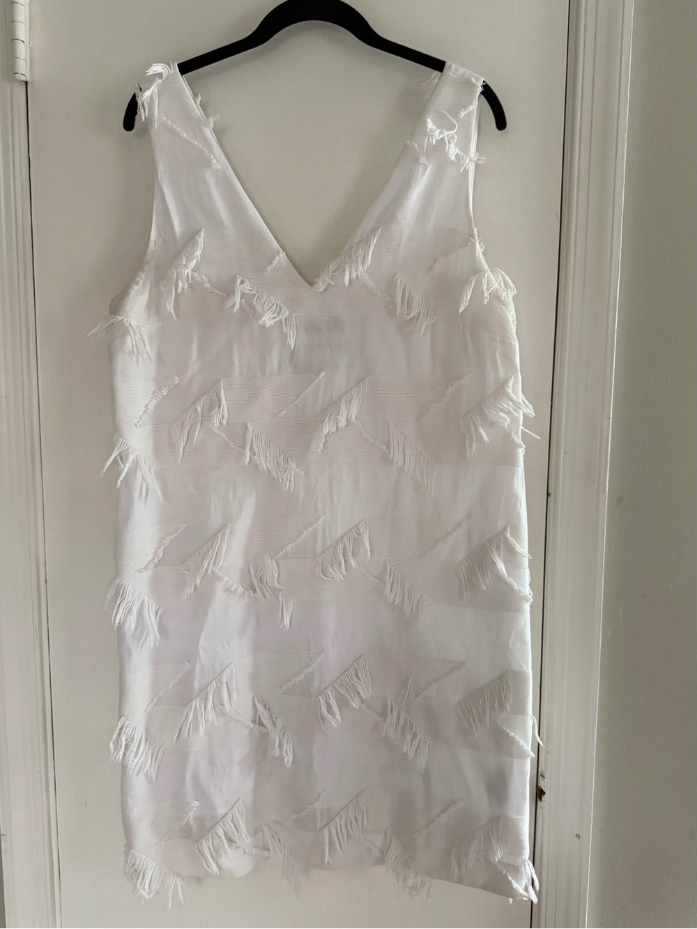 Maeve by Anthropologie White Fringe V-Neck Mini Dress Size 12